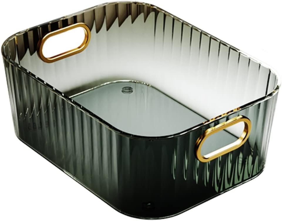Clear Green Plastic Storage Basket with Handles, Large Capacity Bathroom Vanity Organizer Bin for Skincare, Cosmetics, Toiletries, Makeup, Kitchen Counter, Pantry, Shelf & Closet Organization-image-27