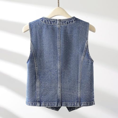 Chaqueta vaquera de color sólido sin mangas que estiliza en verano 4