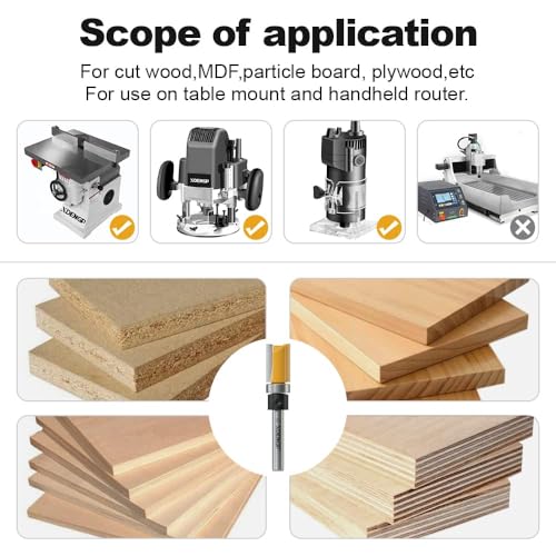 Image of Pattern Flush Trim Router Bit 1 /4 Inch Shank, 1 /2 Inch Cutting Diameter, 3 /4 Inch Cutting Length, Top Bearing Flush Straight Cut Trim Router Bit for Woodworking