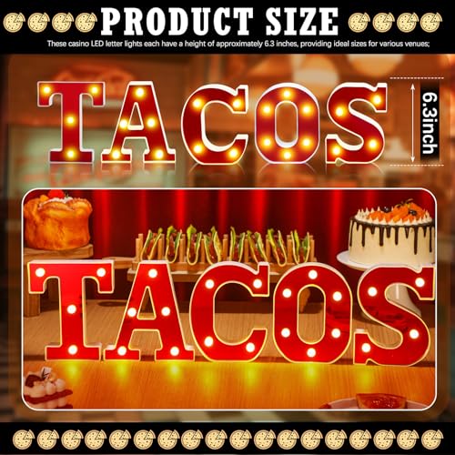 Aurelema Tacos Decorations 6.3" Light up Letters Mexican Cinco De Mayo Party Decorations Taco Bar Battery Powered Marquee LED Letter Sign for Mexican Tacos Theme Wedding Birthday Fiesta Party Supplies by Aurelema - Used condition - Image 2