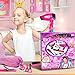 Girls Beauty Salon Set Pretend Play Hair Stylist Toy Kit with Barber Apron, Hair Dryer, Curling Iron, Mirror, Scissors and Styling Accessories