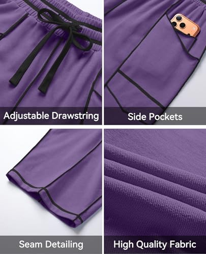 CHANGEOWN Barrel Pants for Women, Wide Leg Baggy Sweatpants Drawstring High Waisted Lounge Trousers with Pockets, Relaxed Fit Casual Pants, Deep Purple, L — view 4