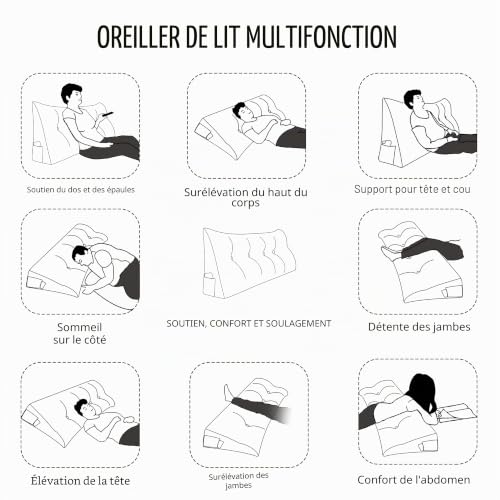 Coussin triangulaire de lit contre le mal de dos en lecture