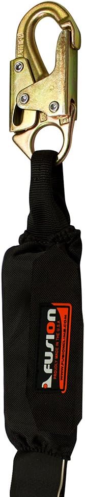 Fusion Climb 4ft 48"x1.75" Fall Protection Safety Lanyard with Shock Pack HS Steel Snap Hook 23kN Black