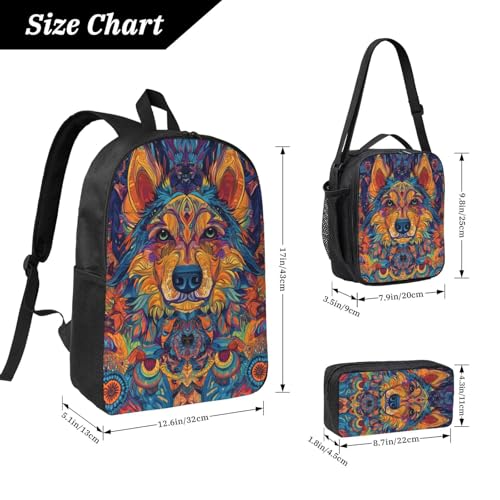 Mandala Dog Backpacks 3 Pcs Minimalist Backpack for Men and Women with Fun Graphic Cartoon Print for Daily Commute2