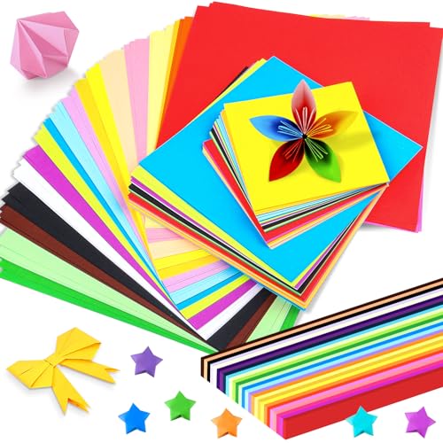 Caianwin 840 Blatt Origami Papier Set, 20 Farben 10cm/15cm/20cm Faltpapier Bunt 70 g/m² und Origami Sterne Papierstreifen Package für Haus, Schule, Kunstprojekte und Partys Handgemachte DIY Origami
