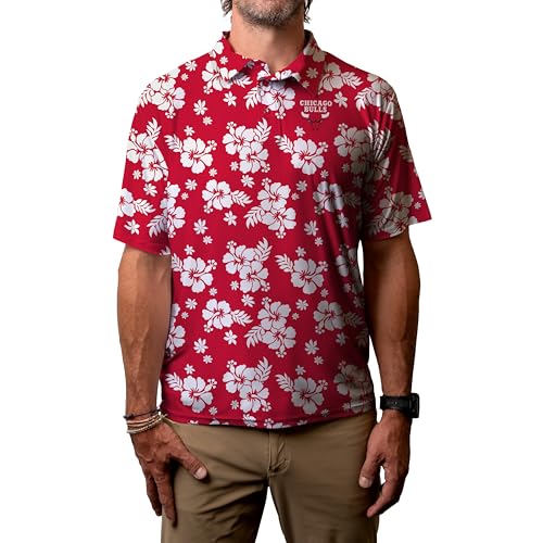 Chicago Bulls NBA Officially Licensed Short Sleeve Performance Polo Floral, Medium Team Color