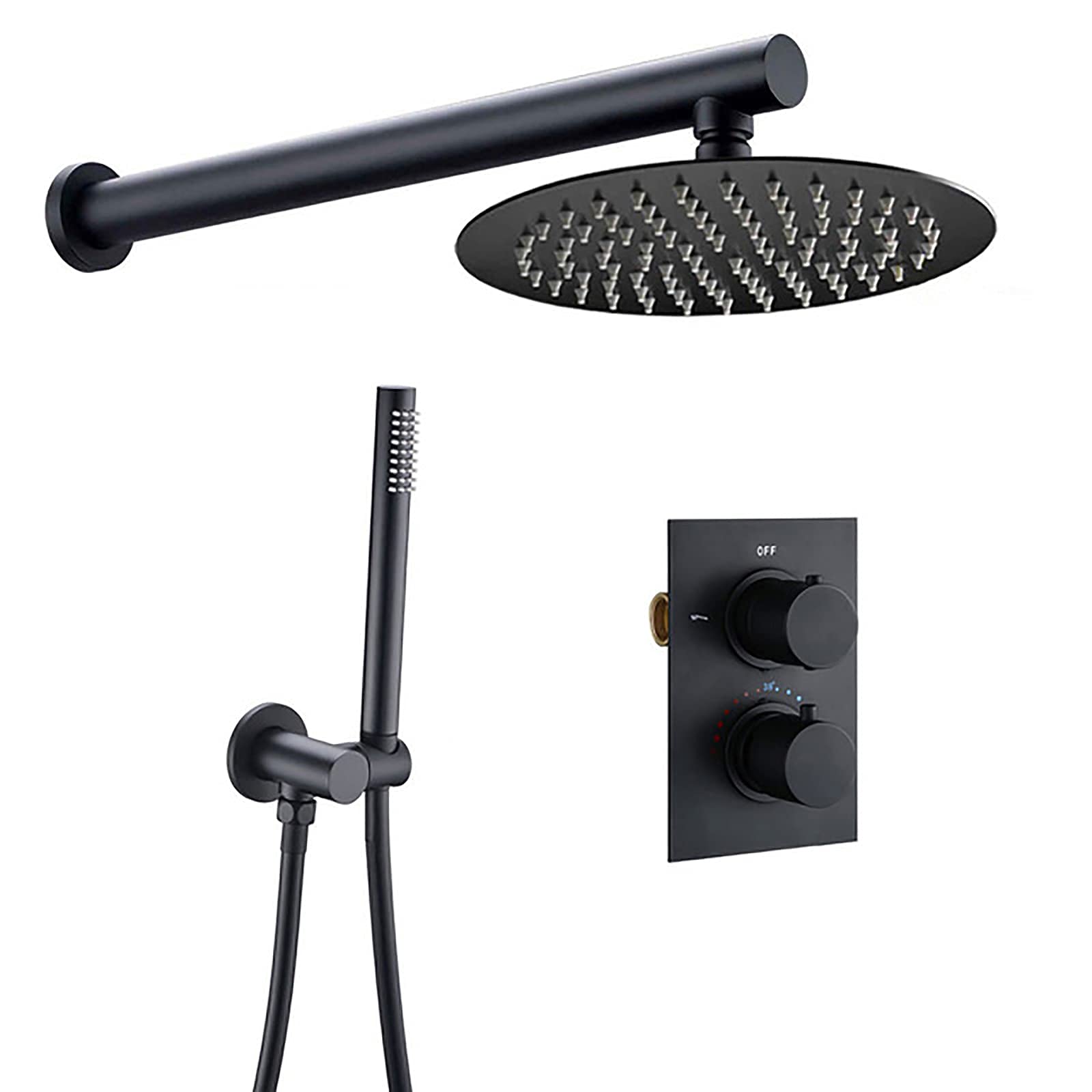 Système de douche thermostatique encastré avec pomme de douche effet pluie et douchette