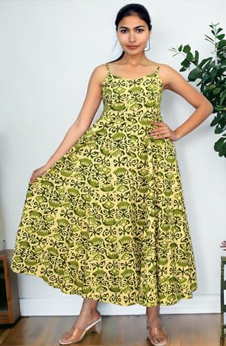 Image of JAIPUR HAND BLOCK Sleeveless Cotton A Line Dress|Gown with Jacket S63