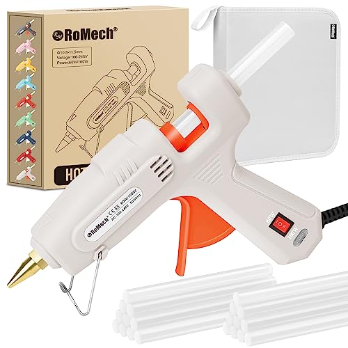 Image of ROMECH Full Size Hot Glue Gun with 60 /100W Dual Power and 21 Hot Glue Sticks (7 /16 inch), Fast Preheating Heavy Duty Industrial Gluegun with Storage Case for Crafting, DIY and Repairs (White)