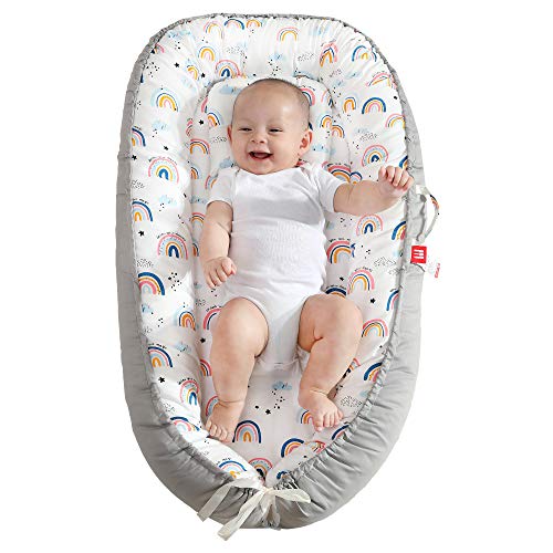 Baby Nest Baby Lounger Soft Baby Bed Portable Crib with Pillow 100% Cotton & Breathable Newborn Lounger Rainbow Shower Gifts Essential