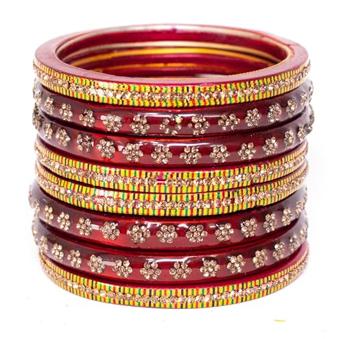 Image of Swara Creations Lah /Lac bangles red color Set, LAHTHI Churi Kundan work for Women and Girls(8 pcs)