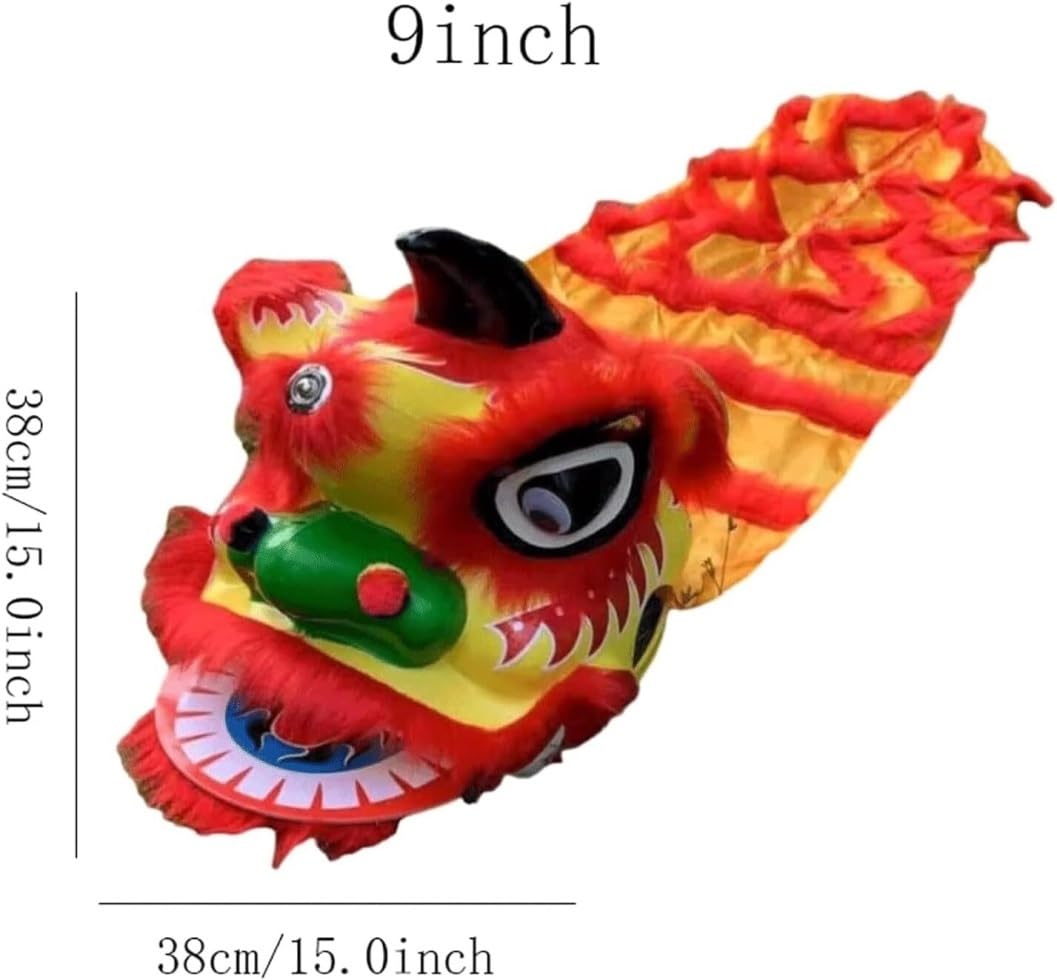 Danza tradizionale del leone del drago 22,9 cm, spettacolo di danza del leone, arte popolare, risveglio, attività all'aperto, artigianato, capodanno cinese (arancione)