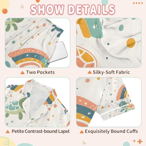senya Turtle Rainbow Satin Summer Pajama Sets Silk Short Sleeve Button Down Sleepwear3