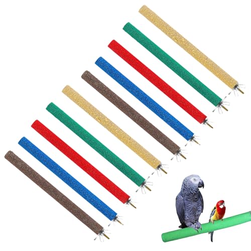 Image of 10 PCS Parrot Perch Stand Bird Perch Stand Toy Colorful Paw Grinding Stick Cage Wooden Parakeet Perch Accessories for Cockatiels (7.87in /0.59in)