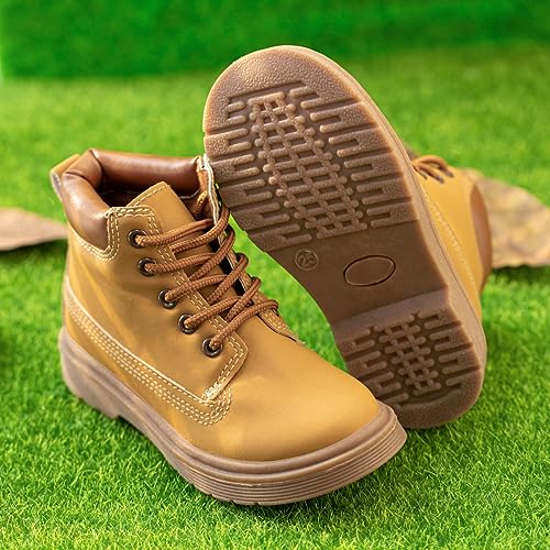Casazoe Boys Girls Leather Hiking Snow Boots Little Kid High Top Dress Shoes Toddler Lace Up Non-Slip Texture Sole Loafer Ankle Flats Classic Casual Walking Work Boot(Toddler/Little Kid)4