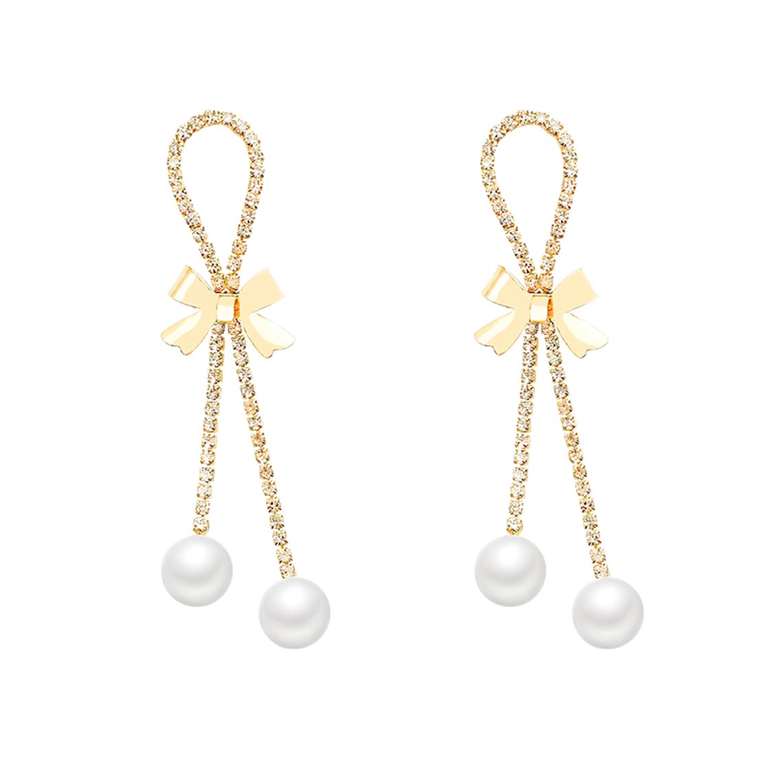 Miancheng Pendientes largos colgantes de perlas con circonita dorada, para mujer, niña, novia, dama de honor (pendientes de boda), Plata de ley