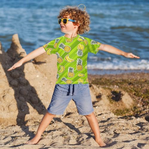 ALAZA Kids Rash Guard Boys Toddler Swim Shirts Short Sleeve Banana Pineapple Green UPF 50+ 3T4