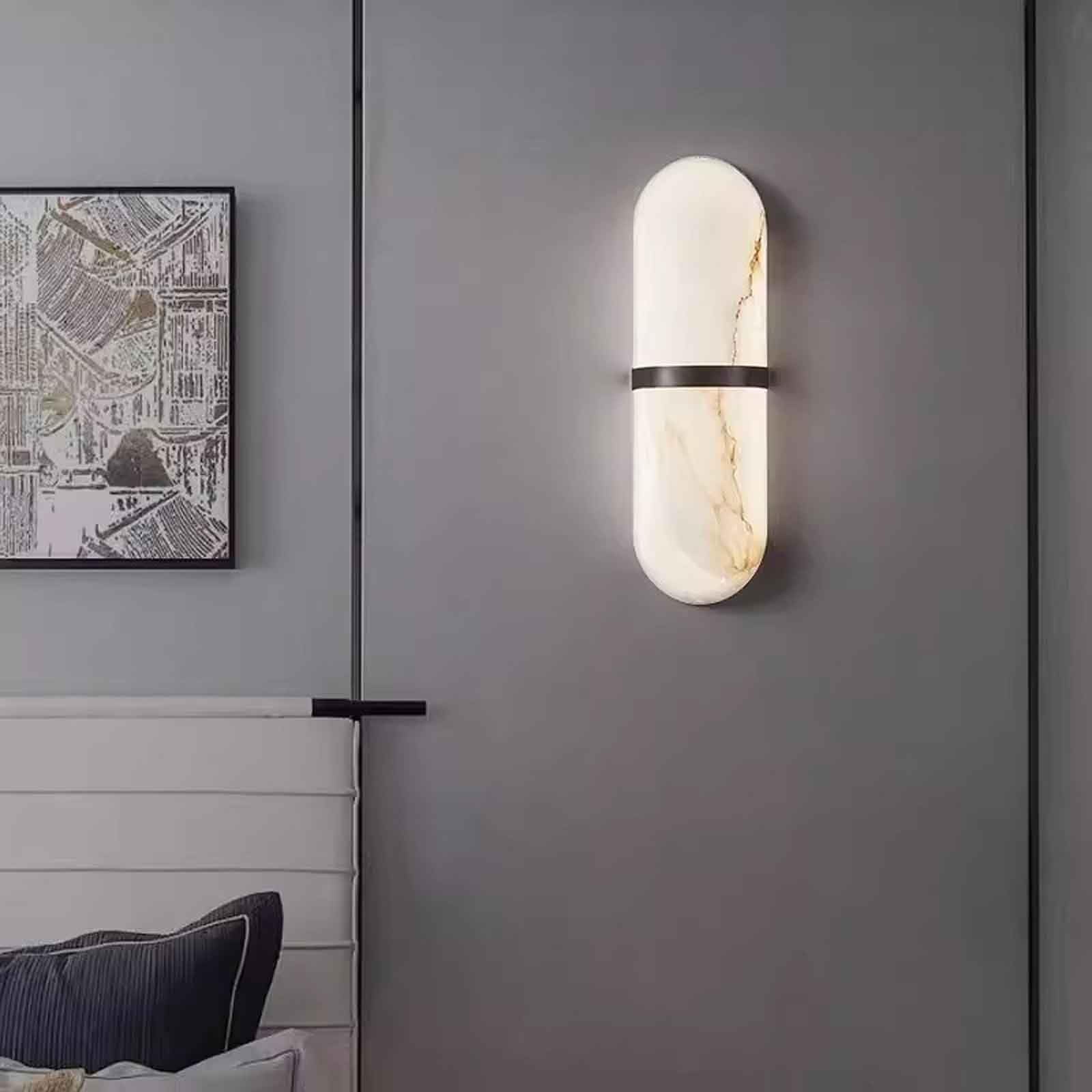 Applique da Parete in Marmo Naturale, Lampada a Striscia di alabastro di Lusso, Applique in Ottone Moderna Nera/Oro per Bagno, Mobile Bar, apparecchio di Illuminazione Bianco per c