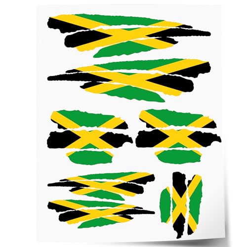 Indigos UG Autocollant Jamaïque - 7 autocollants pour voiture - Drapeau avec 3 bandes - Drapeaux autocollants pour vitre arrière, modélisme, sport, moto, voiture, tuning, fenêtre, coffre