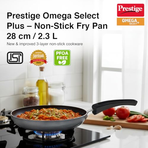 Image of Prestige Aluminium Omega Select Plus Non-Stick Fry Pan, 28cm, Black (Small Size)-(Non Induction)