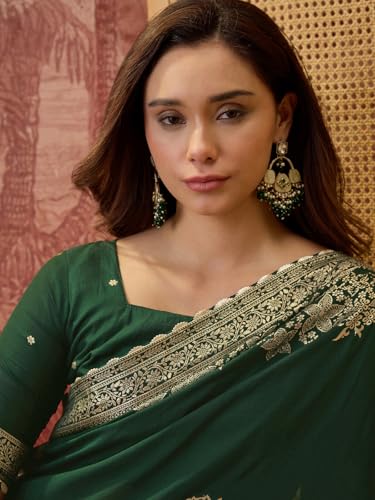 Image of SIRIL Women's Banarasi Silk Jacquard Zari Work Saree With Unstitched Blouse Piece