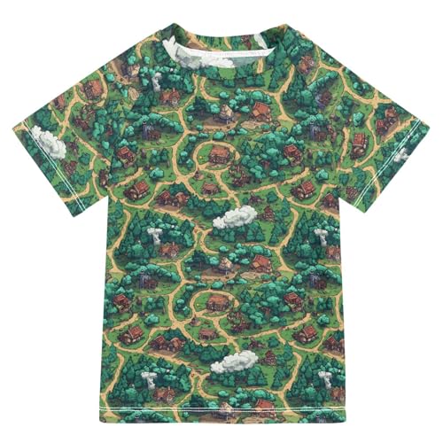 Bathing Suit Girls Short Sleeve Girls Rash Guard Top 9T Game Map