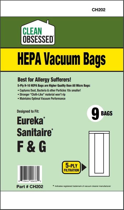Clean Obsessed Eureka Type F & G HEPA Bags 9 PK F&G