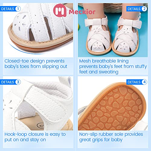 Image of Meckior Baby Toddler Infant Girls PU Leather Soft Open Toe Summer Sandals Flower Princess Flat Shoes