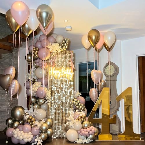 Image of White Pink Gold Balloons Set, 12 Inch Double Stuffed Pearl White Sand Blush Pale Light Pink Apricot Champagne Gold Helium Balloon for Fairy Birthday Wedding Easter Baby Bridal Shower Party Decorations