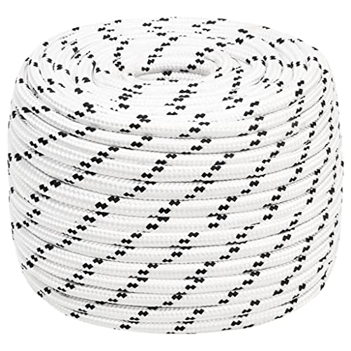 ZIRLANLV Cuerda Trenzada de Poliéster, (6/8/10/12/14 mm, Etc) Dimensiones a Elegir, Ideal para Usar como Líneas de Aparejo, Escotas de Mayor, Escotas de Foque, Líneas de Tensión de (Blanco #42)