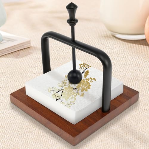 Napkin Holder Wood Table, Square Paper Napkin Holders, Napkin Holder with Weighted Metal Arm Practical Paper Napkin Holder Modern Cocktail Napkin Holder for Home Kitchen Office Restaurant Hotel Bar