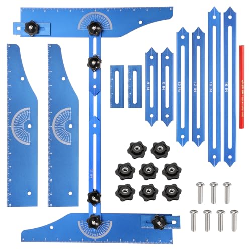 sourcing map Stair Tread Template Tool 8 Adjustable Length Stair Measuring Tool Jig Gauge for Stair Treads Suitable for Stairs, Risers and Partition, Blue