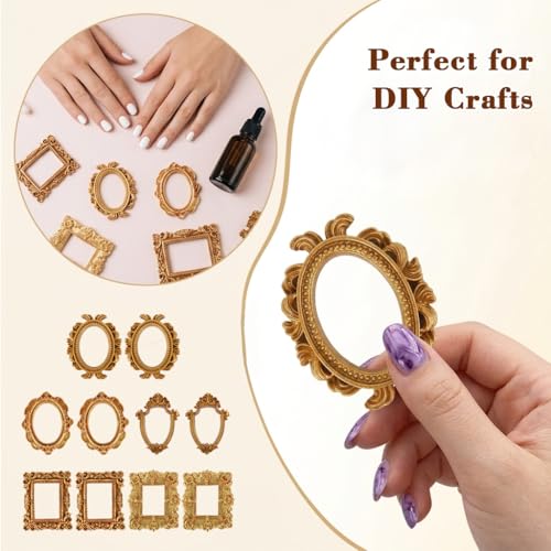 Image of HASTHIP10PCS Mini Resin Photo Frames Set Vintage Gold Baroque Floral Embossed Frames for DIY Crafts, Scrapbooking, Wall Decor & Small Photo Display