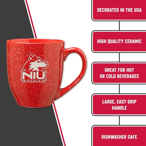 Image of Rico Industries NCAA Northern Illinois Huskies Red Personalized 16 oz Team Color Laser Engraved Speckled Ceramic Coffee Mug