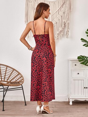 Image of Floerns Women's Leopard Print Draped Collar Spaghetti Strap Cami Long Dress