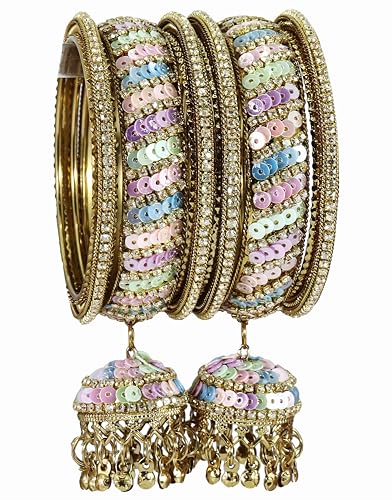 Image of NMII Ethnic Wear Bangles Gold-Tone Alloy with Musical Ghungroo Charms | Women Fashionable Jewelry | Designer Bracelet Bangles For Girls | Viral Kashmiri Chudiya for Weddings, Festivals & Parties
