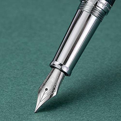 Hongdian 1843 Navigator Fountain Pen Fine Nib Solid Metal, Brown Ripple Pattern With Refillable Converter And Metal Pen Case #TOP4