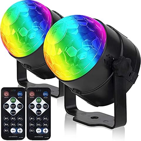 Pack of 2, Remote Control Portable Sound Activated Party Lights Indoor, USB Plug in, Dj Lighting, RBG Disco Ball, Strobe Lamp Stage Par Light for Car Room Dance Party Cover