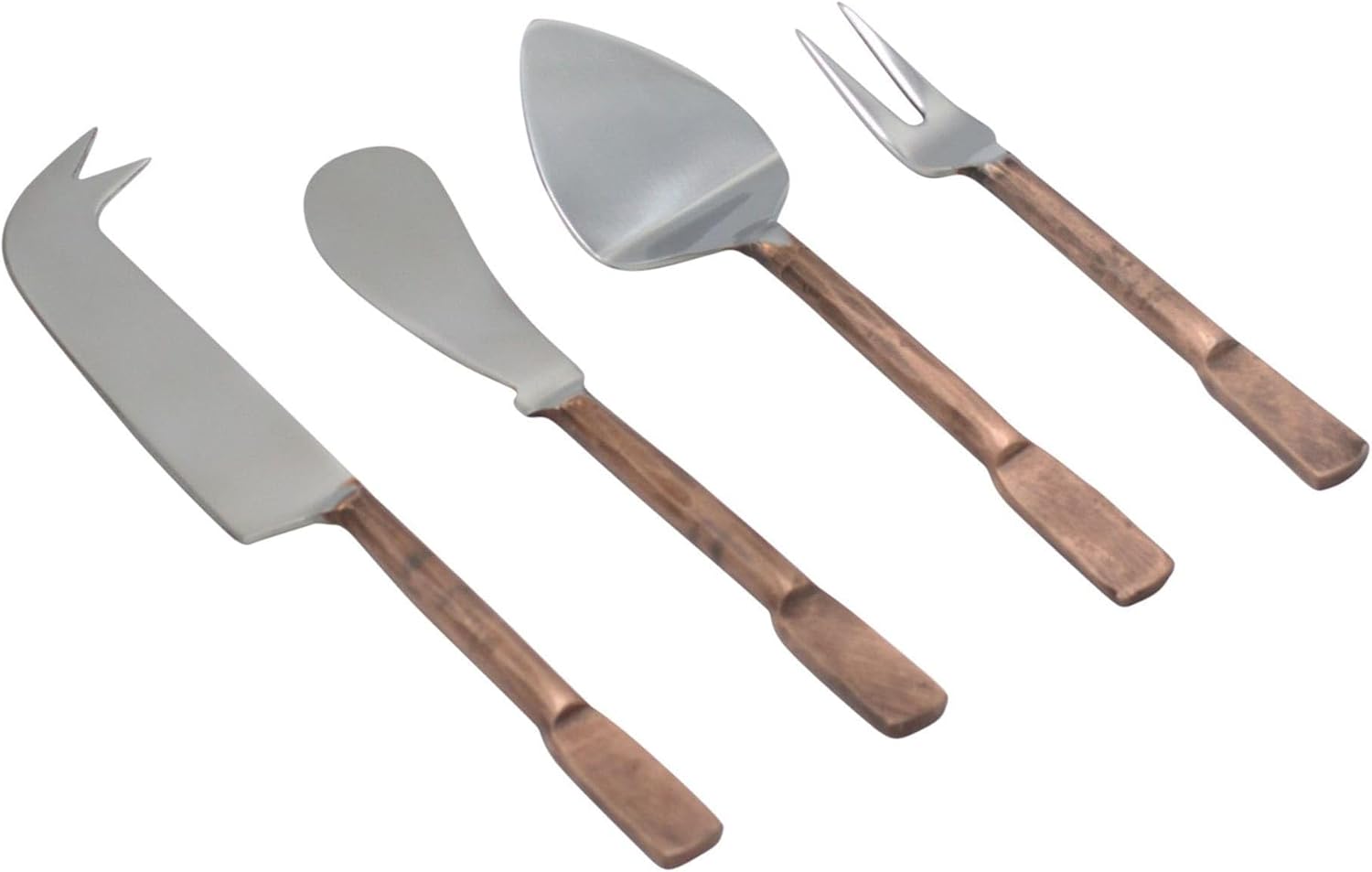 4-Piece Reflective Hand-Forged Cheese Knife Set Stainless Steel Brown 4 Piece Handmade