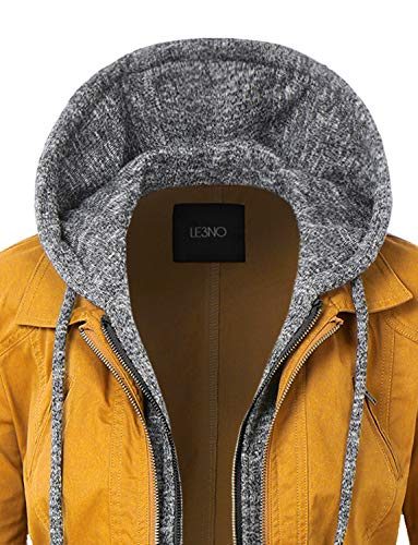 LE3NO Womens Hooded Military Safari Anorak Jacket with Fleece Hoodie, MUSTARD, Small - Thumbnail 4