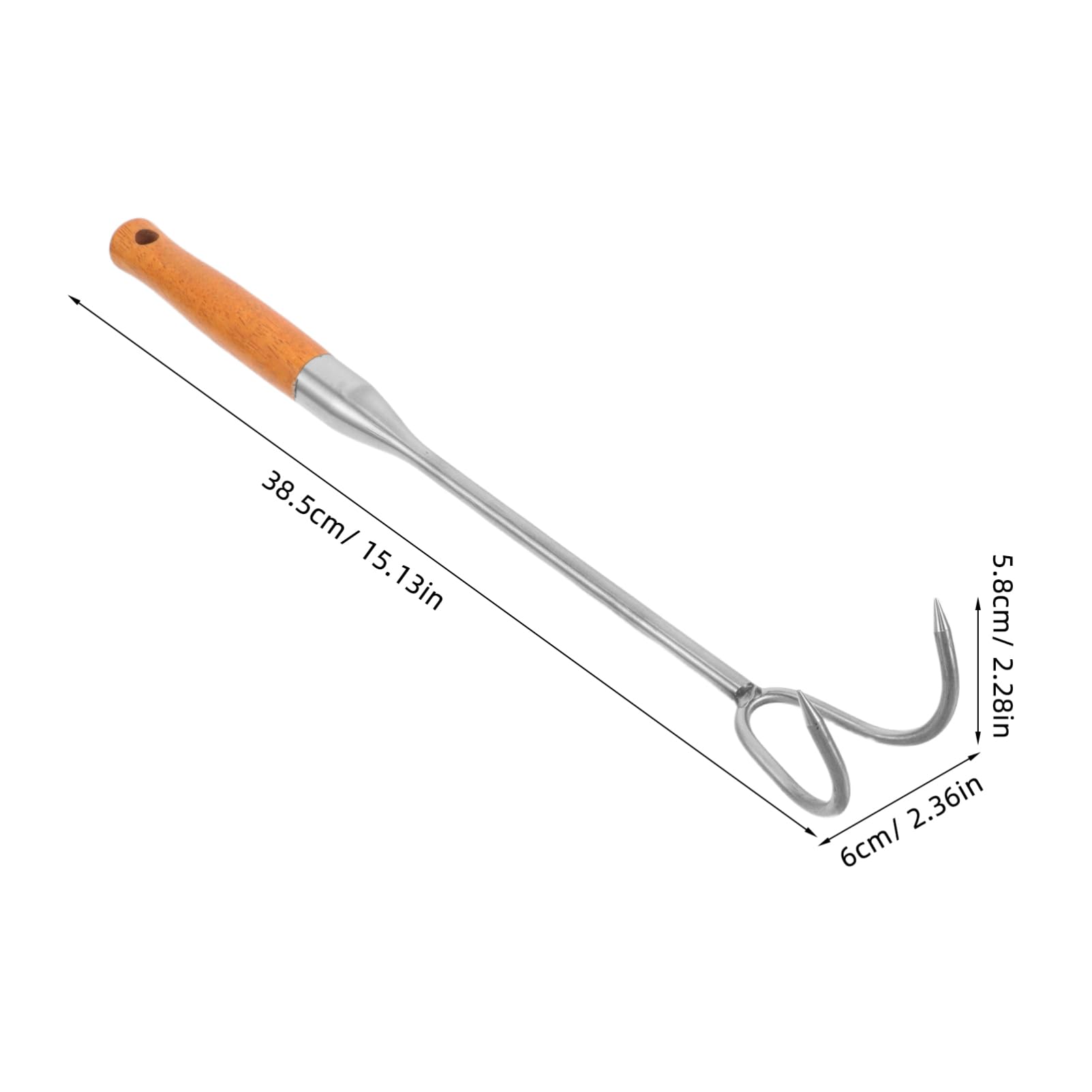 Happyyami Meat Flipper BBQ Meat Hook Double Hook Turner Heavy Duty Stainless Steel Cooking Hook Portable Wooden Handle for