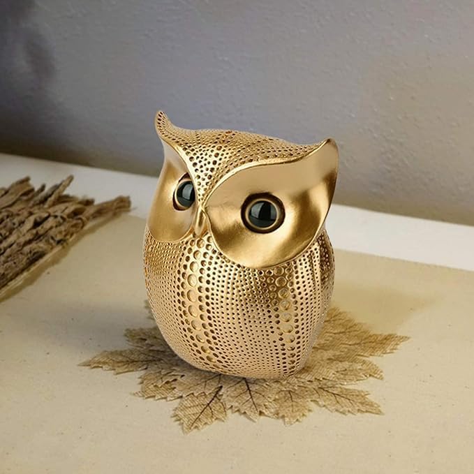 Resin Modern Classy Lucky Owl Showpiece|Golden Owl Art Figure for Good Luck Statue for Table Top, Living Room, Bedroom, Office/Home Décoration (Gold, 11.5x7x14.5 cm)