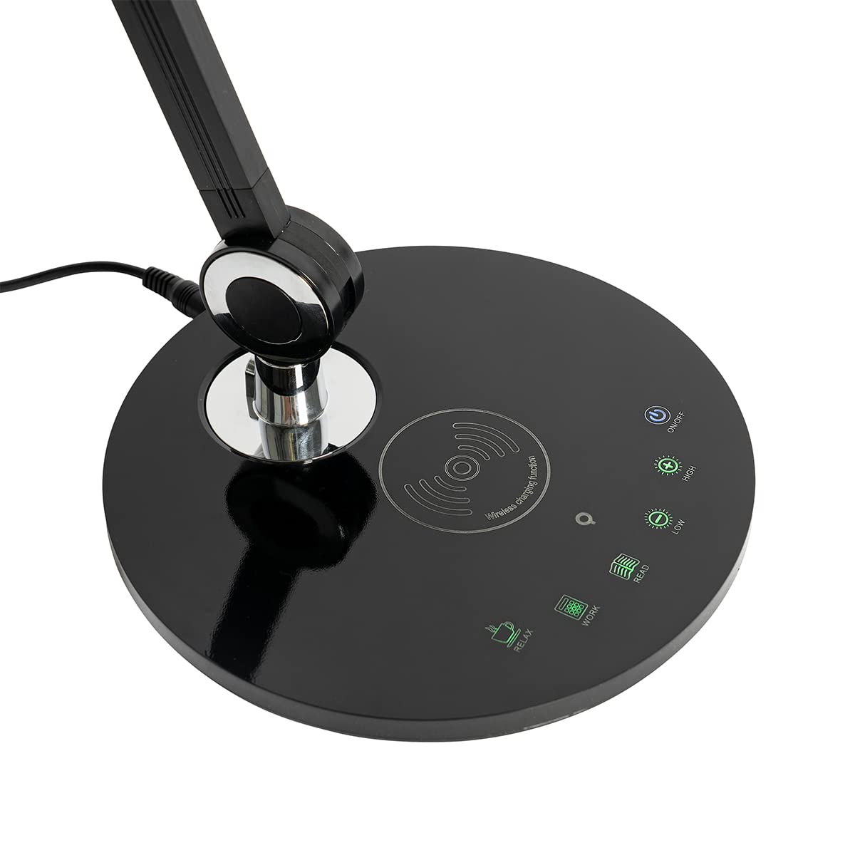 QAZQA Moderno Lámpara de mesa de diseño negra con LED táctil y cargador de inducción - Don Plástico Redonda Incluye LED Max. 1 x 10 Watt