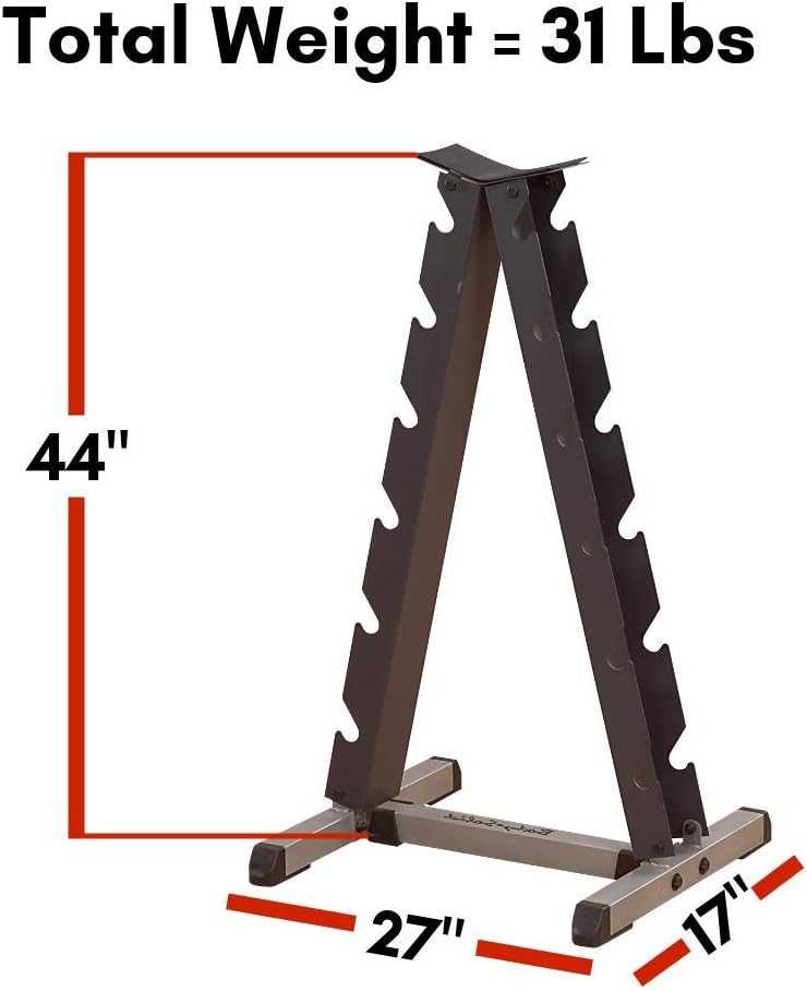 Body-Solid GDR44B Vertical Dumbbell Rack with dimensions labeled