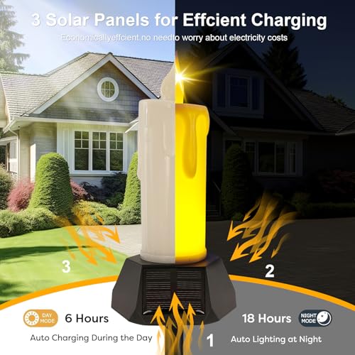 Image of LIDORE Solar Powered Candle Lamps with Ground Plug, Set of 2, Outdoor Use