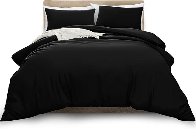 MOONLIGHT20015 Double Duvet Cover - Black Solid Soft Double Bedding Duvet Cover Set with 2 Matching Pillowcase
