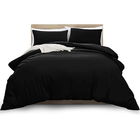 MOONLIGHT20015 Single Duvet Cover - Black Solid Soft Single Bedding Duvet Cover Set with 1 ...