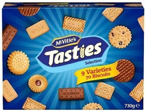 McVities Tasties Selection Assortment Biscuit Box 730g 8 Varieties 70 Biscuits Milk Chocolate Digestive | Bourbon | Fruit Shortbreads | Custard Creams | Jam Rings | Shortcake | Nice | Digestives