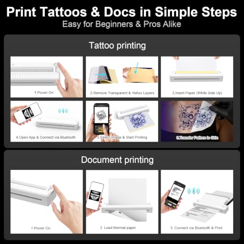 Image of Thermal Tattoo Stencil Printer Machine Bluetooth Portable Wireless | 2-IN-1 Tattoo Transfer Printer for Stencils & Paperwork, Rechargeable Bluetooth Design for Tattoo Artists & Beginners